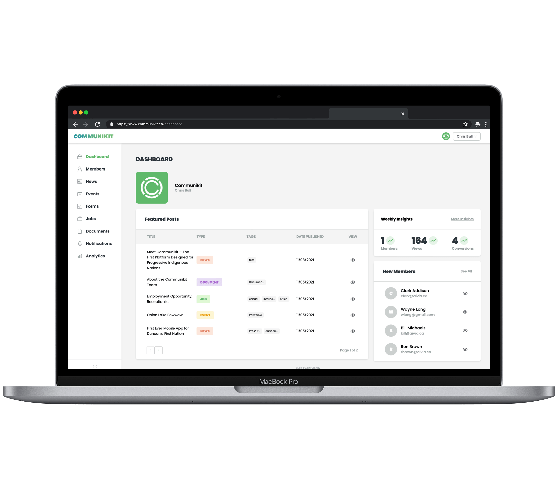 The Communikit app platform dashboard.